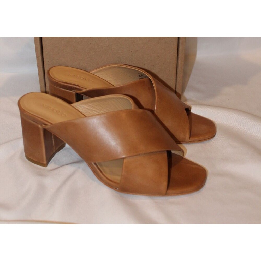 NISOLO WOMEN'S CARINA LEATHER CROSS STRAP MULE SANDALS N ALMOND NIB SZ 8 $180 CR - Picture 3 of 7